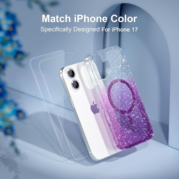 Choiche for iPhone 15 Pro Max Case Compatible with MagSafe Glitter Black | Women Girly Cute Glitter Sparkly Magnetic Phone Case with Diamond Camera Lens Protectors Military-Grade Drop Protection 6.7