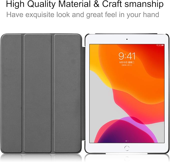 for Apple iPad 10.2 Case 9th/8th/7th Generation Cover (2021/2020/2019) with Auto Wake/Sleep Ultra Thin Lightweight Trifold Stand Folio PU Leather &amp Hard Back Hybrid Cover Almond Blossom