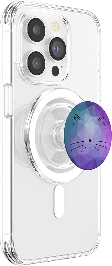 Black Cat Face Teal Purple Polygon PopSockets Adhesive PopGrip