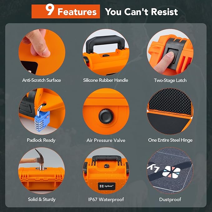Lykus HC-4410 Waterproof Hard Case with Customizable Foam Insert, Interior Size 17.32x11.42x4.72 in, Suitable for up to 16" laptop,Starlink Mini,keyboard,drill,audio mixer,mic,flashlight,and more