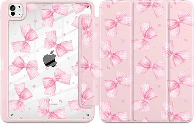 DONGKE for iPad Pro 11-Inch Case (M5 2025 / M4 2024) 6th/5th Generation [Auto Sleep/Wake &amp Pencil Pro Holder] Clear Acrylic Back Smart Trifold Stand Cover Bear &amp Cherry