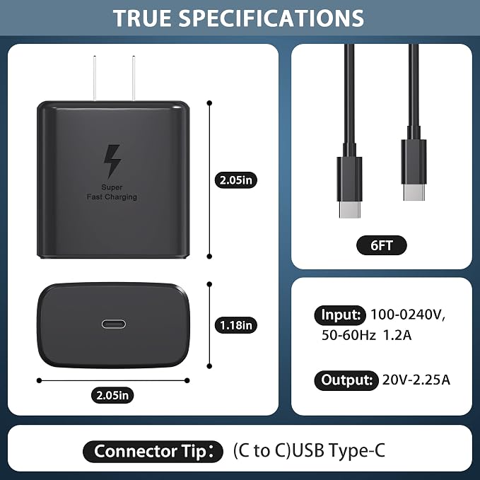 2026 45W Super Fast Charger USB C Android Phone Charger Fast Charging Compatible with Samsung Galaxy S25/S25 Ultra/S25+/S26 Ultra/S26/S26+/S24 Ultra/S23/S22/S20/S21/Note 10Galaxy Tab 6ft C Cable
