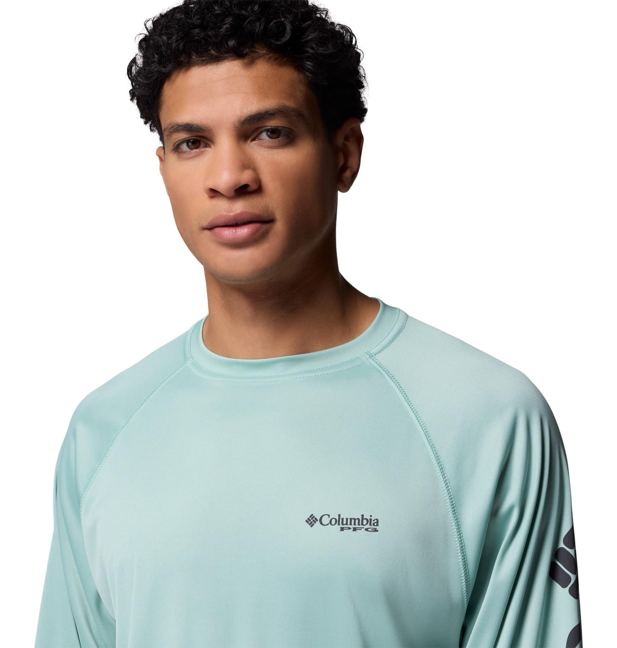 Columbia Men's PFG Terminal Tackle Long Sleeve Fishing Shirt, Misty Jade/Shark Logo, X-Large Tall