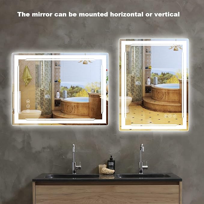 24''X32'' LED Bathroom Mirror with Lights, Built-in Bluetooth Speaker, Anti-Fog Dimmable 3 Lights Setting Backlit + Front Lit, Lighted Vanity Makeup Wall Mirrors, Shatter-Proof IP65 Waterproof