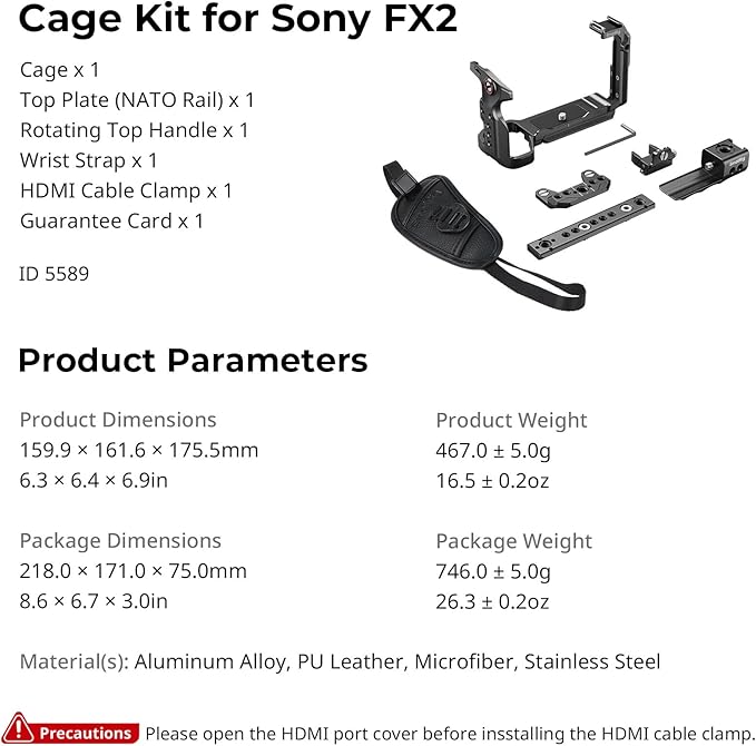 SMALLRIG Camera Cage Kit for Sony FX2, HawkLock Quick Release Cage with Top Handle, Wrist Strap and Cable Clamp for HDMI,Built in NATO Rail/QR Plate for Arca, Compatible with Original XLR Handle