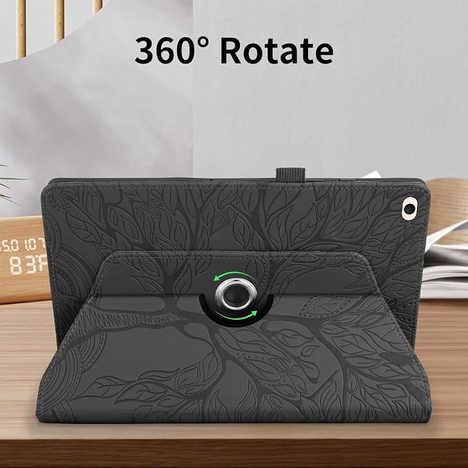 iPad Mini 5 Rotating Case iPad Mini 1/2/3/4/5th Generation Case PU Leather Folio Stand Cover Flip Shell with Pen Holder for Apple iPad Mini 7.9 inch- Black