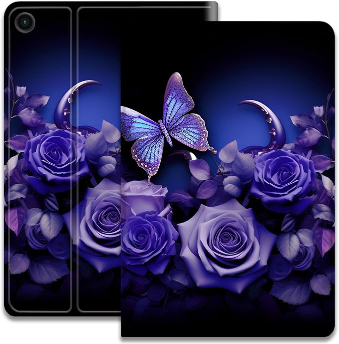 Case for Samsung Galaxy Tab A11 + Plus/A9 + Plus 11 Inch 2025/2023 Ultra-Thin Multi-Angle Protective Cover with Auto Sleep/Wake Black Cat and the Blue Flower