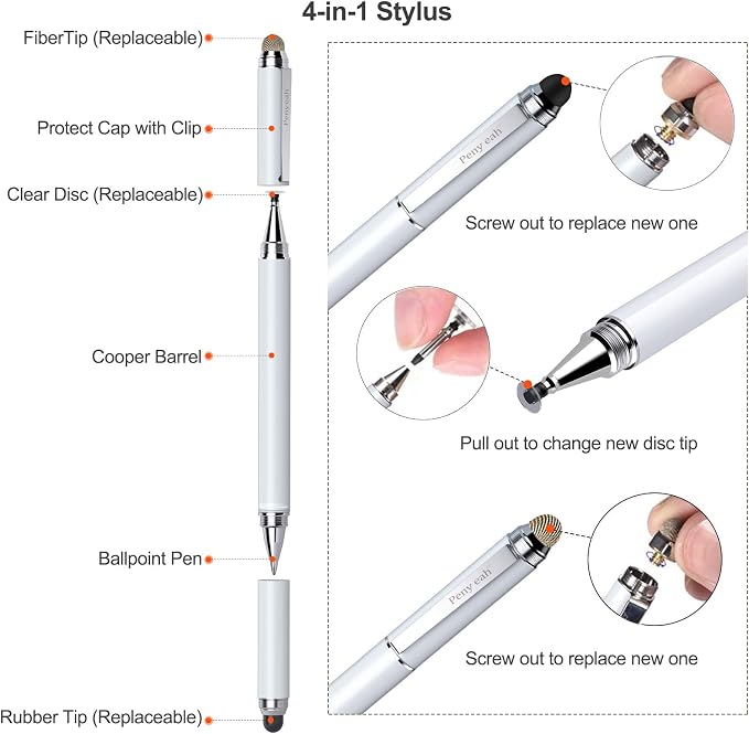 Penyeah Stylus 4-in-1 Stylus Pen for Touch Screen High Precision and Sensitivity DiscMesh2 Sized Rubber Tips Universal for iPhone/iPad/Android/Samsung/HP Tablets All Capacitive Touch Screens-Blue