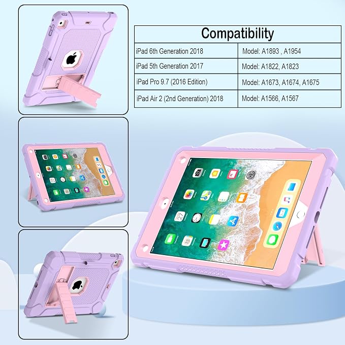 LTROP Case for iPad 6th 5th Generation (9.7 inch 2018/2017) Shockproof Protective iPad 9.7 Case with Built-in Stand/Pencil Holder for iPad 6th/5th Gen Air 2 Black