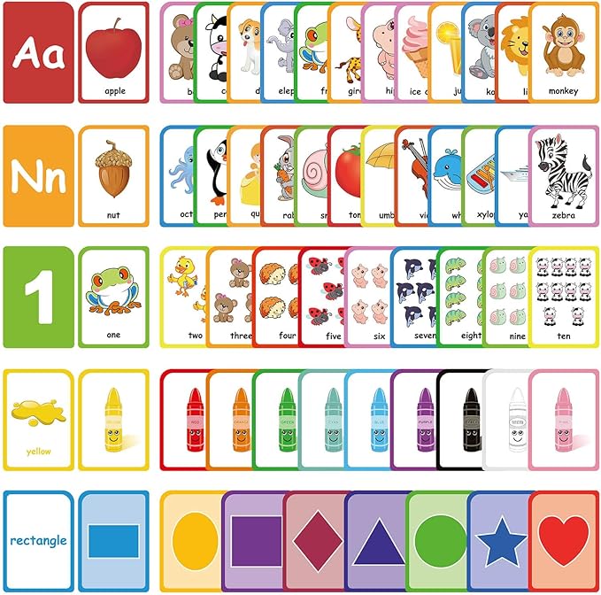 ZazzyKid Flash Cards for Toddlers Learning: 54 Double Sides Flashcards for Alphabets, Numbers, Colors, Shapes - Educational Toys for Preschool