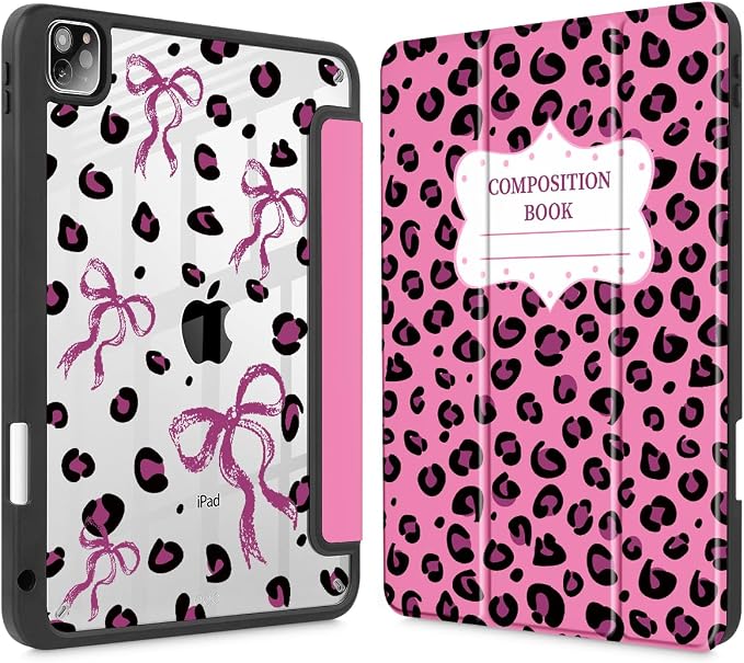 Mektron Case for iPad Pro 11 inch Case M2 2022 Generation 4th Fit 2021 2020 2018 iPad Pro 11 (3rd 2nd &amp 1st Gen) -Buit in Pencil Holder with Shockproof Cover Clear Shell Blue Bows &amp Flower