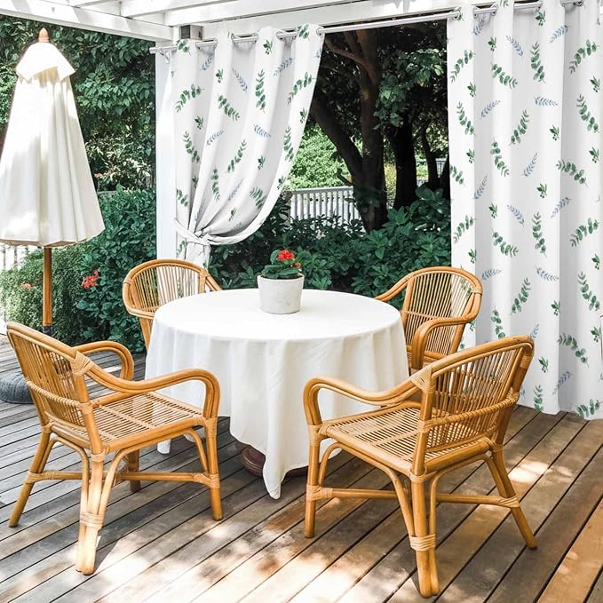 Leaf Outdoor Curtains for Patio Summer Jugal Leaves Pastoral Plant Waterproof