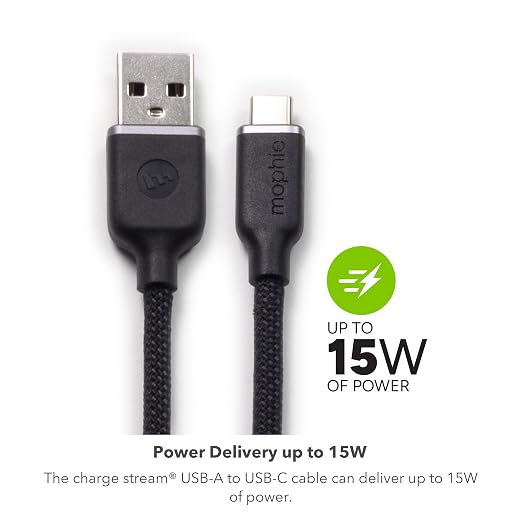 Mophie Charge Stream USB-C to USB-C 3m/10ft Cable - 60W Power Delivery Enduraflex Silicone Ultra-Durable Braided Design for Everyday Use