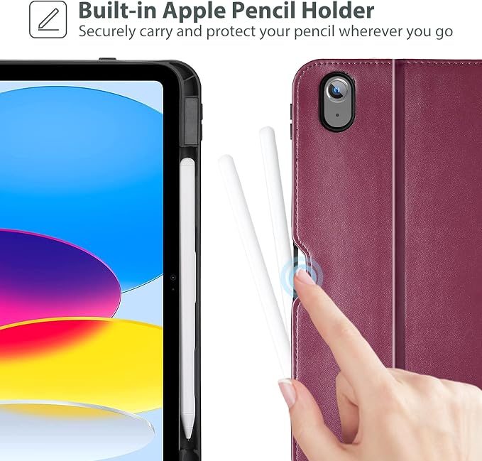 ProCase for iPad A16 11th Generation 11” 2025/iPad 10th Generation 10.9” 2022 with Pencil Holder iPad 11/10 PU Leather Case Business Stand Cover Smart Folio with Hand Strap Front Pocket -Berrypurple