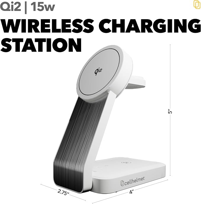 Foldable Magnetic Mag-Safe Wireless Charging Station cellhelmet Qi2 3 in 1 Fast Wireless Charging Stand with 20W PD Wall Block