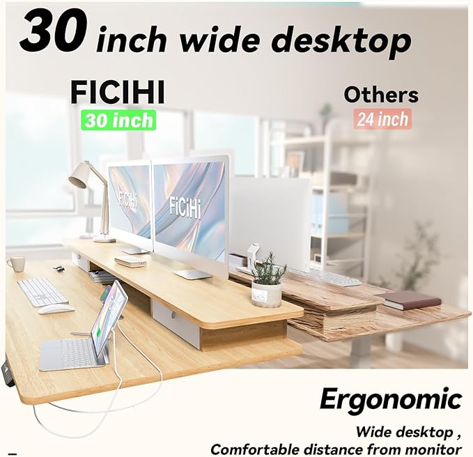 FiCiHi Adjustable Height Standing Desk with 4 Drawers,63 x 30 inches Electric Sit Stand Home Office Desk with Two Tiers, 3 Memory Presets, Monitor Stand Riser, USB A/C Charging Port