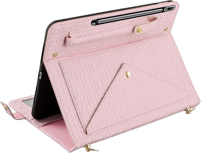 Handbag Case for Samsung Galaxy Tab S10 FE/S9 FE 10.9/S9/S8/S7 11 Techcircle Folio Stand Crossbody Wallet Protective Cover with S Pen Holder &amp Card Slots Hand Strap &amp Shoulder Strap Black