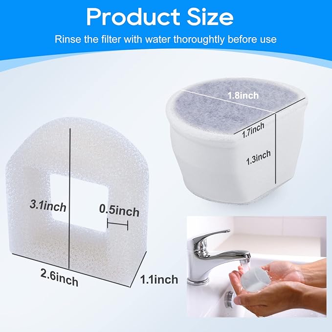 12+12 Pack Cat Water Fountain Filter, Pre-Sponge & Replacement Carbon Filters