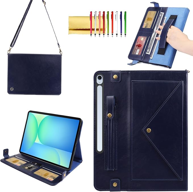Handbag Case for Samsung Galaxy Tab S10 FE/S9 FE 10.9/S9/S8/S7 11 Techcircle Folio Stand Crossbody Wallet Protective Cover with S Pen Holder &amp Card Slots Hand Strap &amp Shoulder Strap Black