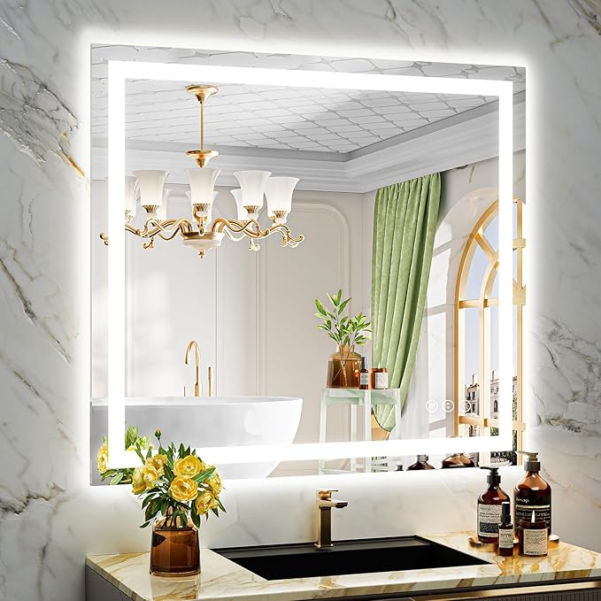 YEELAIT 40x36 Inch LED Bathroom Mirror with Lights Front and Backlit Lighted Vanity Mirror for Bathroom Wall with 3 Colors Dimmable Anti-Fog Memory Shatter-Proof IP54 Waterproof Horizontal/Vertical