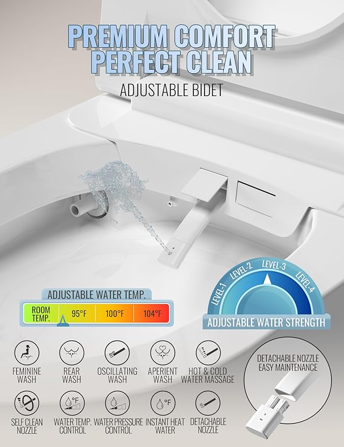Luoware Smart Toilet with Bidet Built in, Auto Open/Close, Foam Shield, Foot Sensing Operation, Built-in Tank & Pump-Assisted Auto Flush, Wider Heated Seat, Luxury One Piece Elongated Bidet Toilet