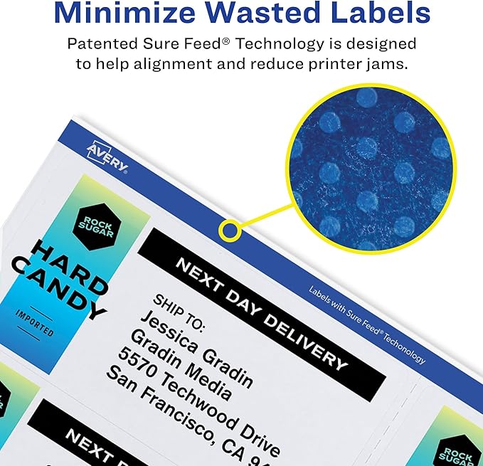 Avery Printable Shipping Labels with Sure Feed, 2" x 4", Glossy Crystal Clear, 100 Blank Mailing Labels (6522)