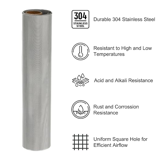 PATIKIL 40" L x 16" W Woven Wire Mesh, 100 Mesh 304 Stainless Steel Air Vent