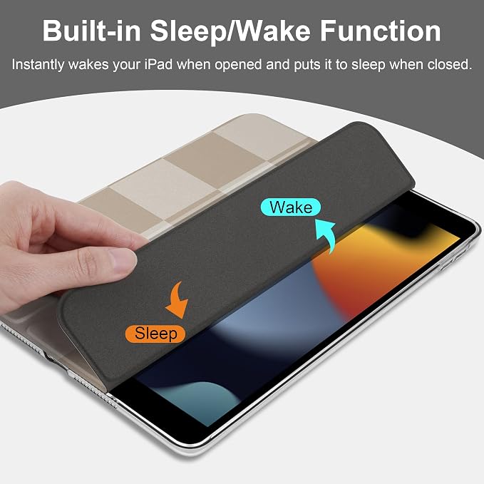 Compatible with iPad 10.2 Inch Case 2021 2020 2019 Smart Lightweight Trifold Stand Hard Plastic Transparent Cover Support Auto Sleep/Wake for iPad 10.2 9th/8th/7th Gen - Bear &amp Cherry