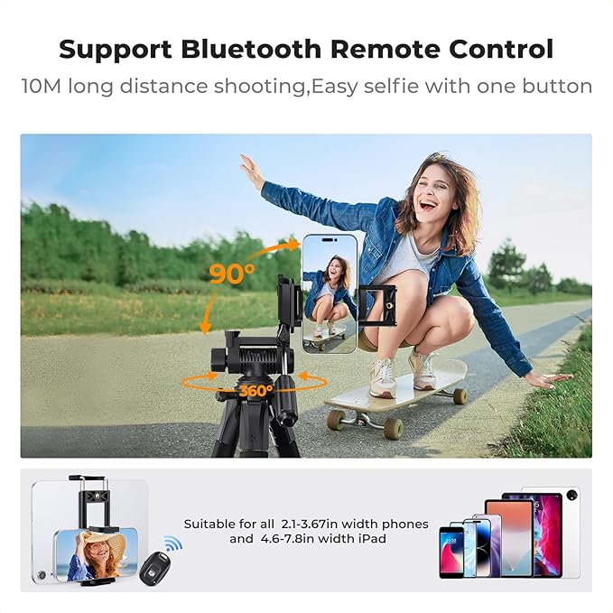 K&F CONCEPT Camera Tripod, 75" Lightweight Portable Travel Outdoor DSLR Tripods for Camera Phone Video Recording Tripod Stand, Cellphone Clip for Smartphone Live Streaming Vlog, Dark Grey