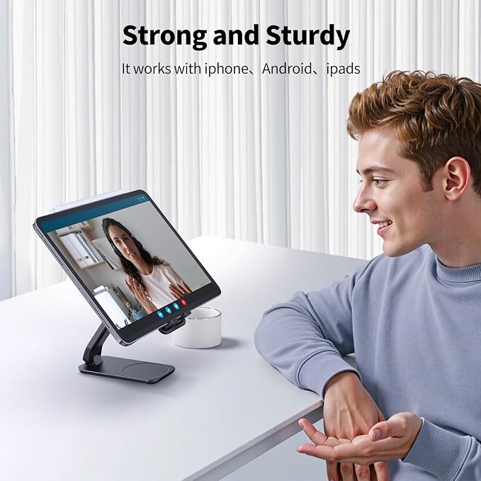 iWALK Magnetic Cell Phone Stand for Desk Angle and Height Adjustable Mobile Phone Holder Foldable Magnet Stand for iPhone 17 16 15 14 13 12 Pro Max and iPad Cell Phone Holder for Samsung Black