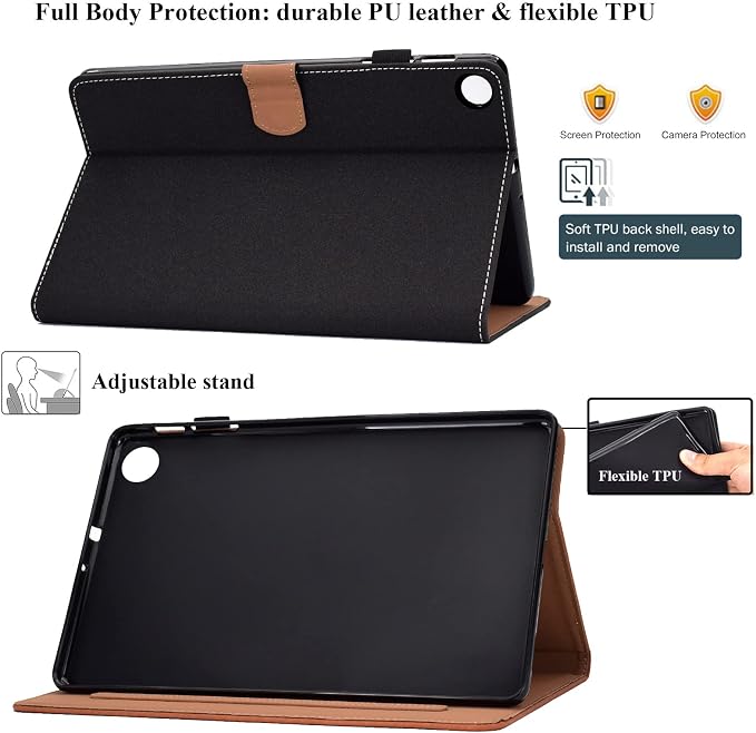 Fire HD 8 Case Slim Folding Stand Auto Wake/Sleep Wallet Case with Cards/Cash Holder for Amazon Fire HD 8(8th/7th/6th Gen 2018/2017/2016 Release)-Black