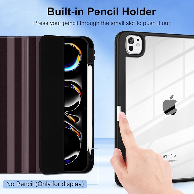 DONGKE for iPad Pro 11-Inch Case (M5 2025 / M4 2024) 6th/5th Generation [Auto Sleep/Wake &amp Pencil Pro Holder] Clear Acrylic Back Smart Trifold Stand Cover Bear &amp Cherry
