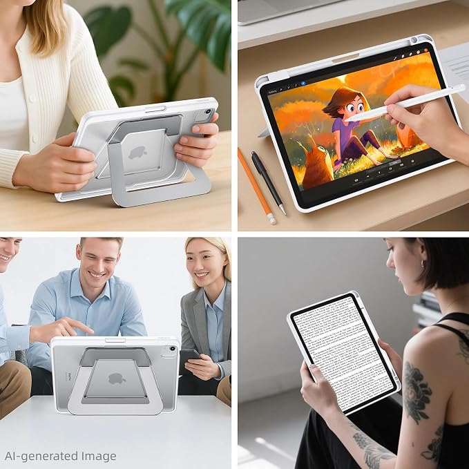 Slim Kickstand Case for iPad Air 11-inch (M2 M3 M4)/Air 5th 4th Gen/Pro 11 | Ultra-Stable Metal Stand Landscape/Portrait Multi-Angles PC Hard Back TPU Soft Edges Shockproof with Pencil Holder