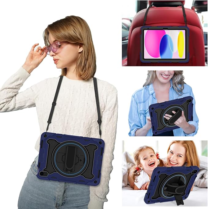 for iPad 9th 8th 7th Gen Case 10.2 inch with Screen Protector | 360° Rotating Kickstand Hand Strap Shoulder Strap Heavy Duty Military Grade - Kids Friendly