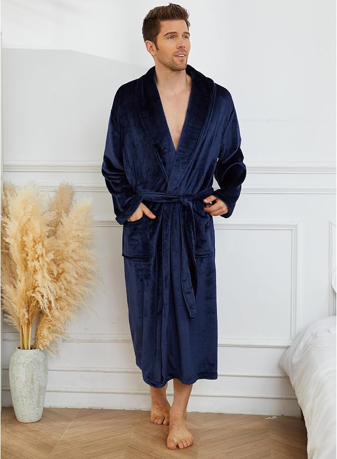 U2SKIIN Mens Fleece Robe Plush Collar Shawl Bathrobe