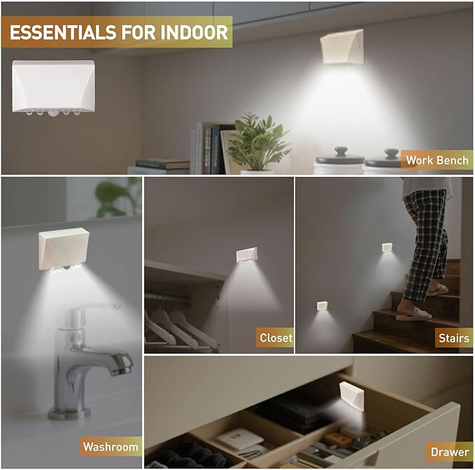 RADIXIUM White Motion Sensor Keyhole Light - Automatic on/Off Infrared LED, Suitable for Front Doors, corridors, Stairs in The Dark | 3-Way Installation（Magnetic Suction、Adhesive and Screw）