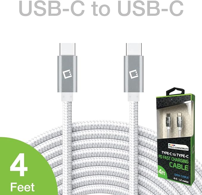 Dual USB-C/PD 60W Fast Charging Cord Compatible with Samsung Galaxy A11 Plus 5Gbps Data Transfer for Power Delivery Hi Capacity Charging (White)