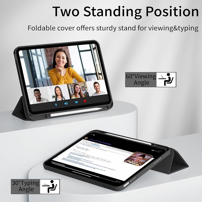 Case for iPad A16 11th/10th Generation 11 Inch/10.9 Inch Black | a16 ipad case with Pencil Holder Slim Trifold Stand Smart Cover and Soft TPU Back Auto Wake/Sleep 2022/2025