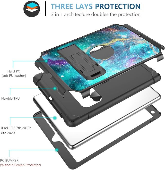 BENTOBEN for iPad 9th/8th/7th Generation Case 10.2 Case - Glow in The Dark 3 in 1 Shockproof Kickstand Protective Cover Space/Nebula