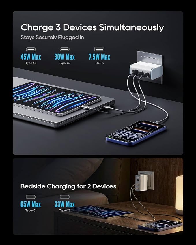 CUKTECH 100W GaN USB C Fast Charger 3-Port Wall Charger Compact Fast Charging Block Foldable Power Adapter for MacBook Pro/Air iPhone 17/16/15 Galaxy S24 Pixel Steam Deck with 240W Cable