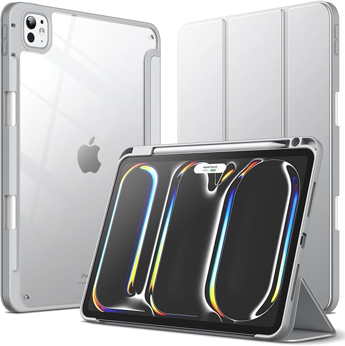 JETech Case for iPad Pro 11 M5/M4 Black | Cover for 2025/2024 Model Clear Transparent Back Pencil Holder Slim Shockproof Protection Tri-Fold Stand Auto Wake/Sleep