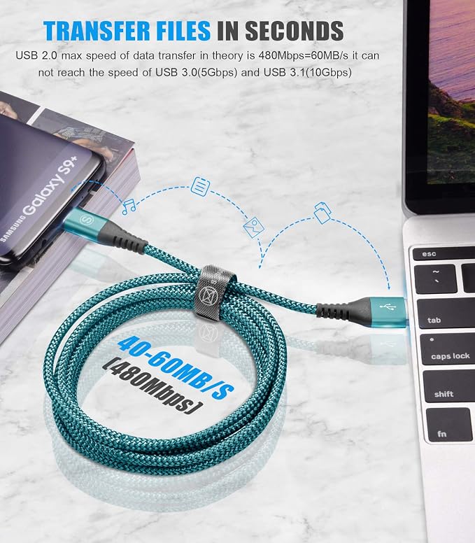 sweguard USB C Cable 3.1A Fast Charging [2-Pack3.3ft+3.3ft] USB-A to USB-C Charger Nylon Braided Cord for Samsung Galaxy S22 S21 S20 S10 S9 S8 Plus/FE Note 20 10 9 8 A71 A51 A32LGMotoPS5-Green
