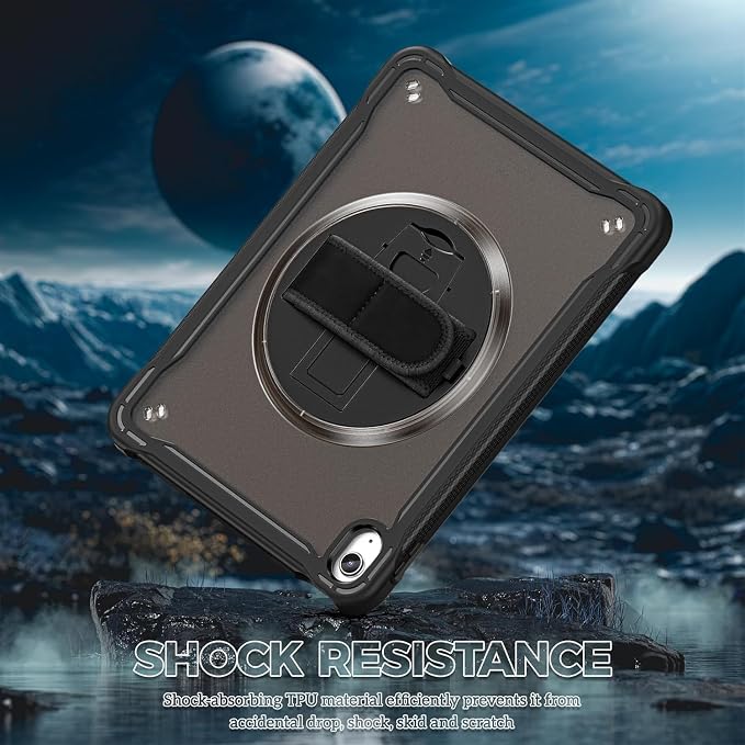 ZenRich Shockproof Case for iPad (A16) 11th/10th Generation Black | Pencil Holder 360° Rotating Kickstand Hand Strap Adjustable Carrying Strap Heavy Duty Rugged