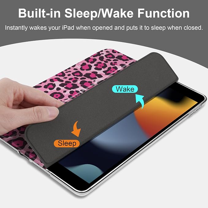 Compatible with iPad 10.2 Inch Case 2021 2020 2019 Smart Lightweight Trifold Stand Hard Plastic Transparent Cover Support Auto Sleep/Wake for iPad 10.2 9th/8th/7th Gen - Bear &amp Cherry