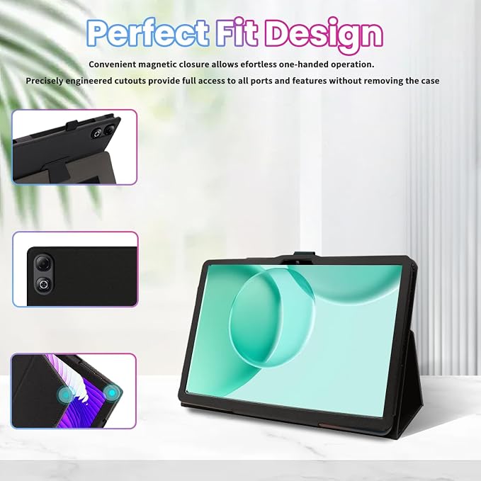 Case for DOOGEE Tab G6 Max 13.4-Inch TabletShockproof PU Leather Cover with Hand Strap Two-Fold StandCompatible with Tab G6 Max 13.4 Android Tablet (Black)