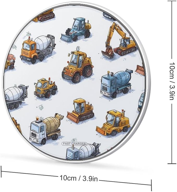 Excavator Tractor Machinery Trucks Print Wireless Charger SlimWireless Charging Pad Anti-Slip Charger Mat for Men Women