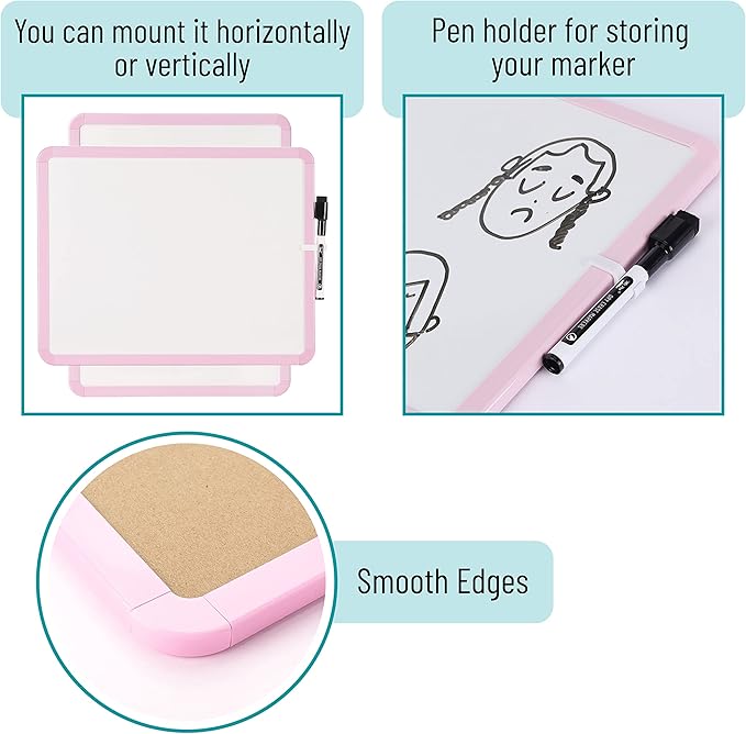Mr. Pen- Dry Erase Board, 14” x 11” with a Black Dry Erase Marker, Small Mini White Board for Students