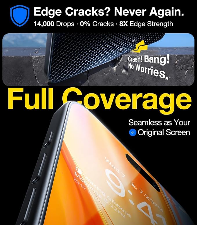 UltraGlass Unbreak Top 9H+ Glass for iPhone 15 Screen Protector (12FT Military Grade Shatterproof &amp Longest Durable) Screen Protector iPhone 15 Tempered Glass Full Coverage 2 Pack