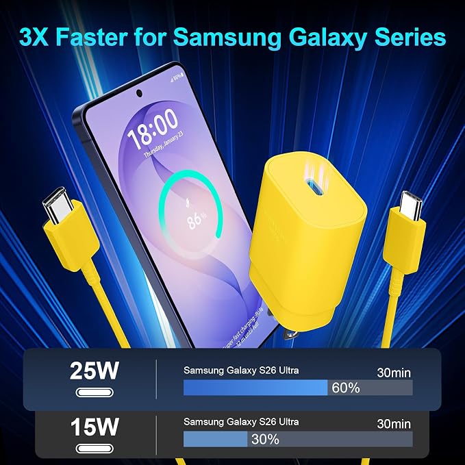 Super Fast Charger Type C 25W USB C Wall Charger Fast Charging for Samsung Galaxy S26 Ultra/S26/S26+/S25 Ultra/S25/24 Ultra/S24/S23 Ultra/S22 Ultra with 10FT Long Android Type C Charger Cable 2Pack
