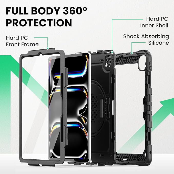 SEYMAC for iPad 9th/8th/7th Generation Case 10.2 2021-2019 Full-Body Shockproof Protective Case with Screen Protector Rotating Stand/Handle/Shoulder Strap for iPad 10.2 Blue/Black
